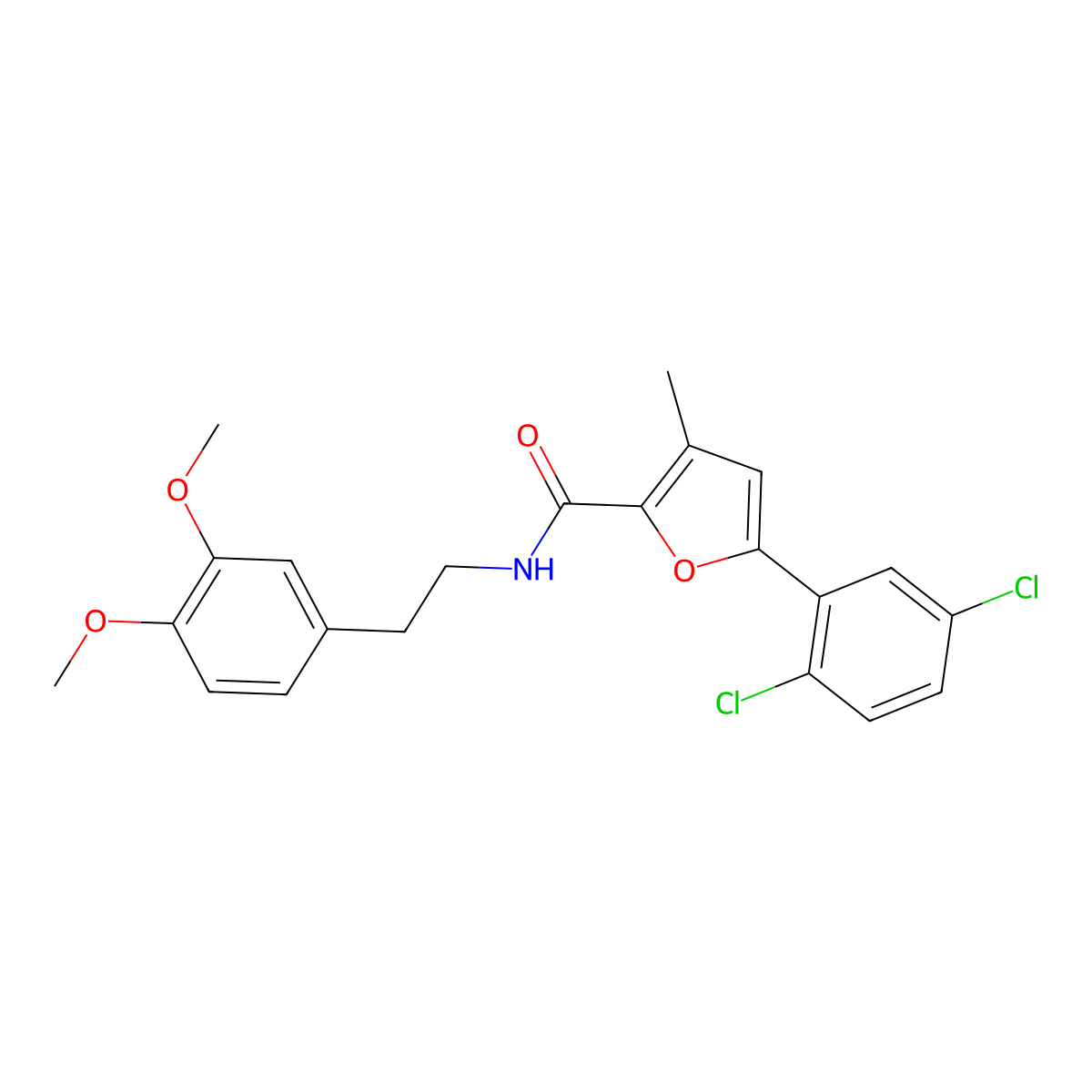 5-(2,5-dichlorophenyl)-N-[2-(3,4-dimethoxyphenyl)ethyl]-3-methylfuran-2-carboxamide molecular structure, CAS 638145-05-8