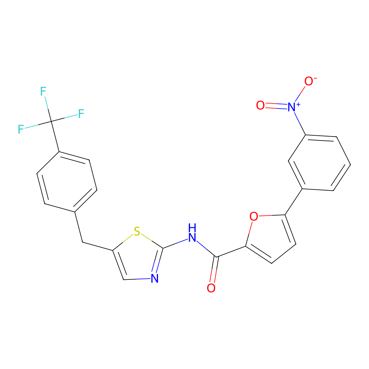 5-(3-nitrophenyl)-N-{5-[4-(trifluoromethyl)benzyl]-1,3-thiazol-2-yl}-2-furamide molecular structure, CAS 638145-07-0