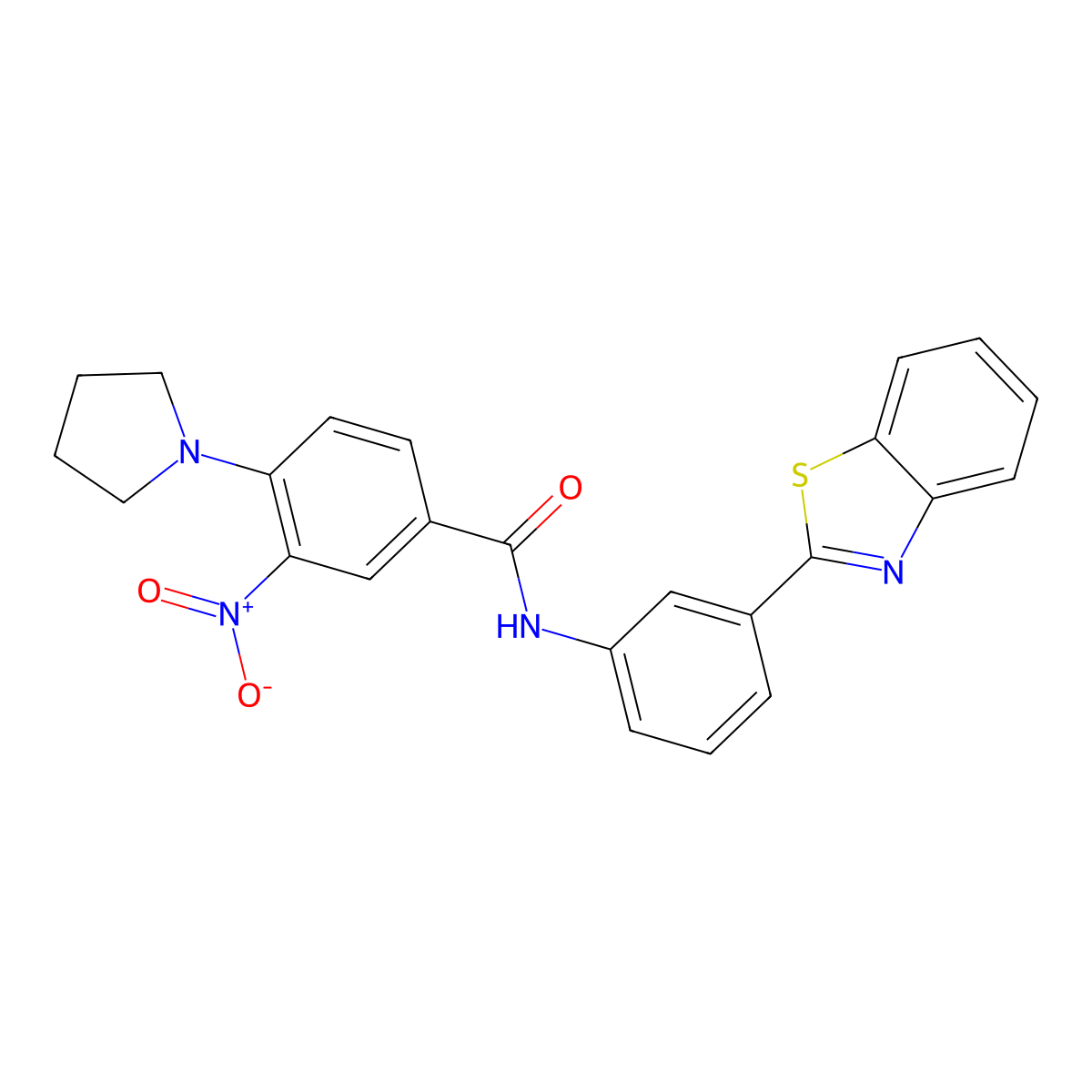 N-[3-(1,3-benzothiazol-2-yl)phenyl]-3-nitro-4-pyrrolidin-1-ylbenzamide molecular structure, CAS 638145-08-1