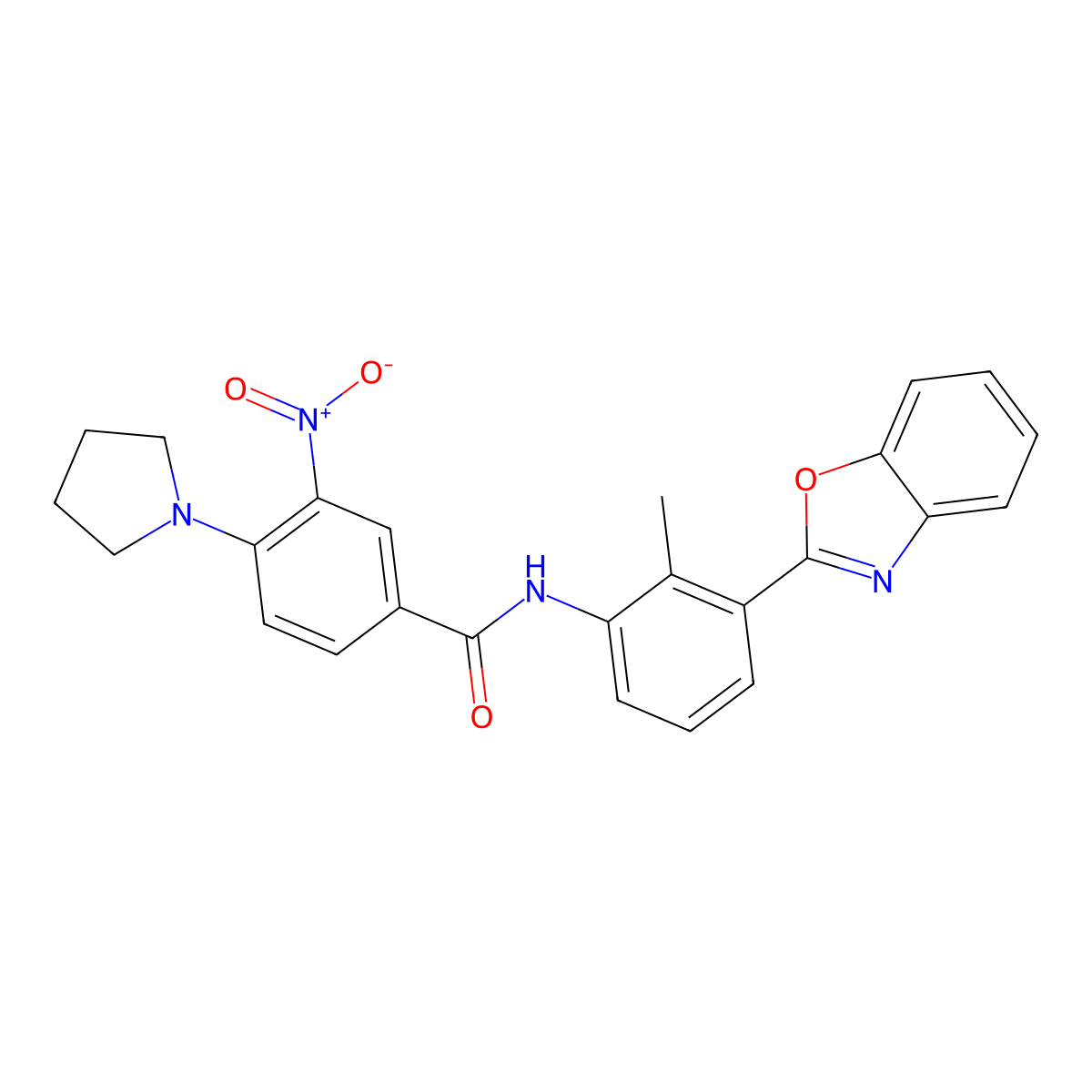 N-[3-(1,3-benzoxazol-2-yl)-2-methylphenyl]-3-nitro-4-(pyrrolidin-1-yl)benzamide molecular structure, CAS 638145-10-5