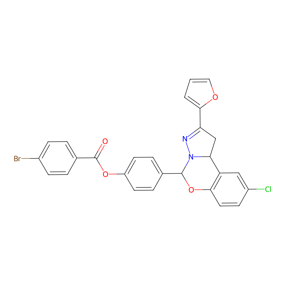 4-[9-Chloro-2-(furan-2-yl)-1,10b-dihydropyrazolo[1,5-c][1,3]benzoxazin-5-yl]phenyl 4-bromobenzoate molecular structure, CAS 638145-29-6