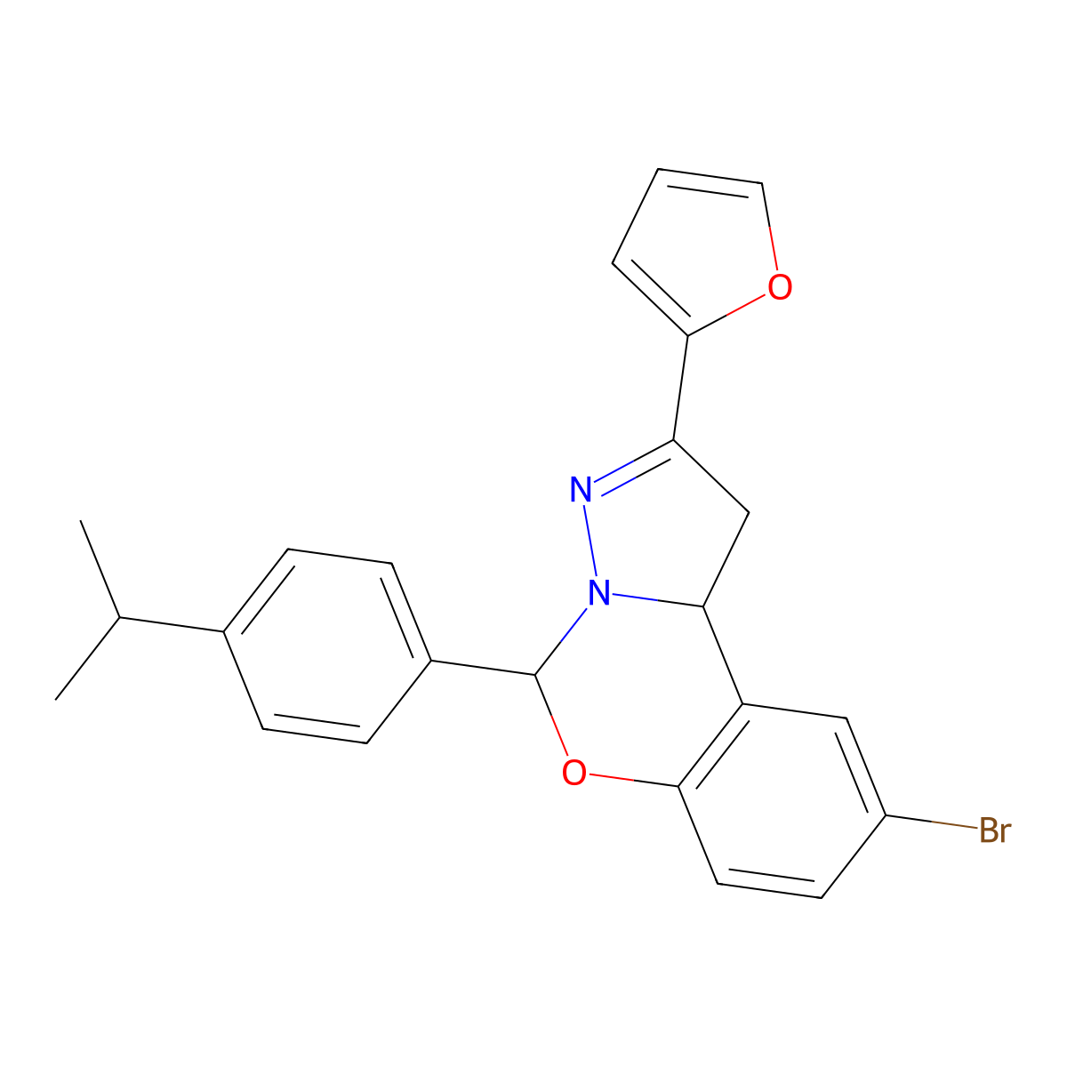 9-Bromo-2-(furan-2-yl)-5-[4-(propan-2-yl)phenyl]-1,10b-dihydropyrazolo[1,5-c][1,3]benzoxazine molecular structure, CAS 638145-83-2
