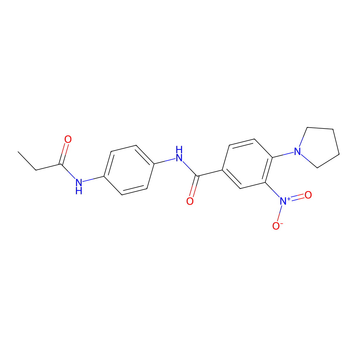 3-nitro-N-[4-(propanoylamino)phenyl]-4-pyrrolidin-1-ylbenzamide molecular structure, CAS 638145-84-3