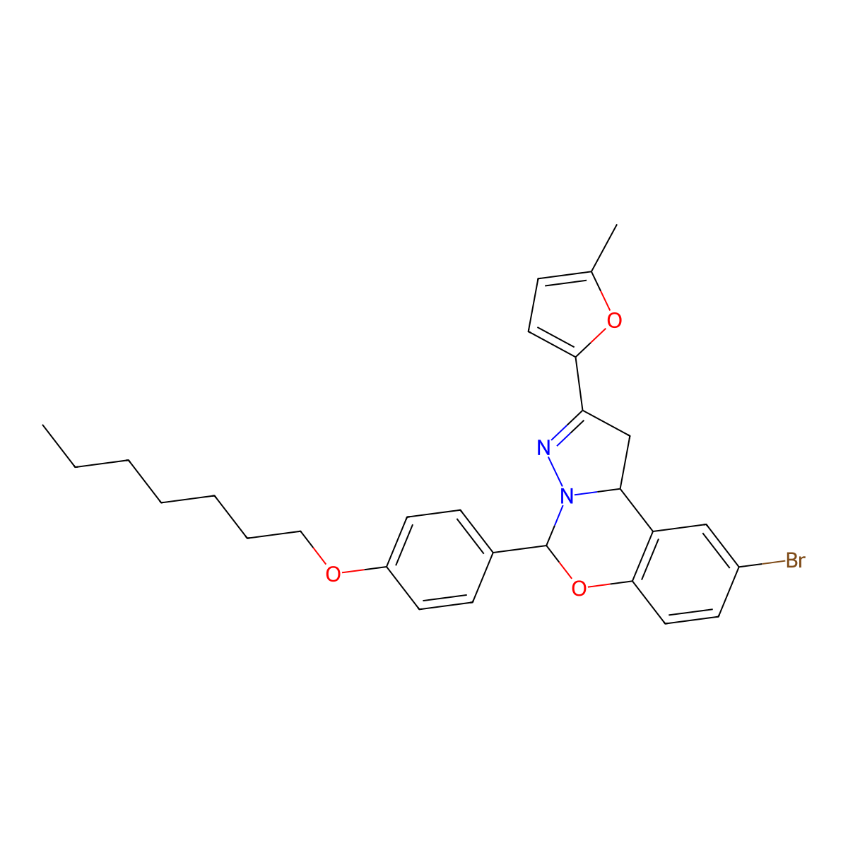 9-Bromo-5-[4-(heptyloxy)phenyl]-2-(5-methylfuran-2-yl)-1,10b-dihydropyrazolo[1,5-c][1,3]benzoxazine molecular structure, CAS 638145-92-3