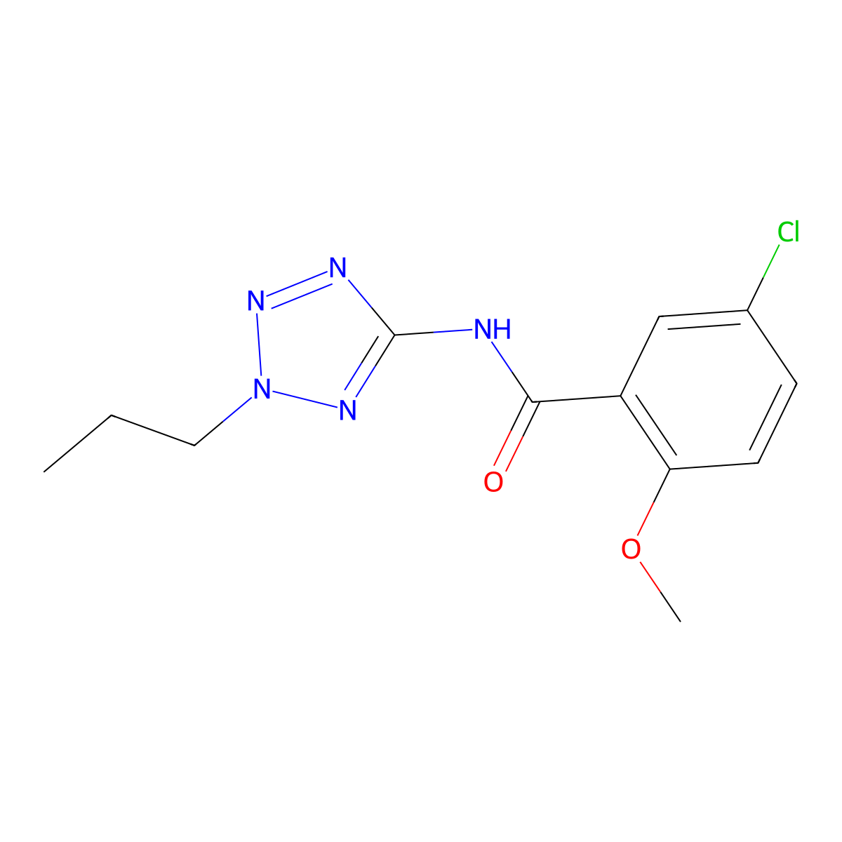 5-chloro-2-methoxy-N-(2-propyltetrazol-5-yl)benzamide molecular structure, CAS 638146-33-5