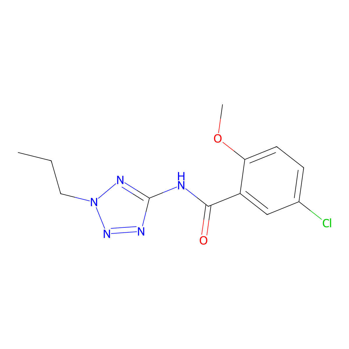5-chloro-2-methoxy-N-(2-propyltetrazol-5-yl)benzamide molecular structure, CAS 638146-33-5