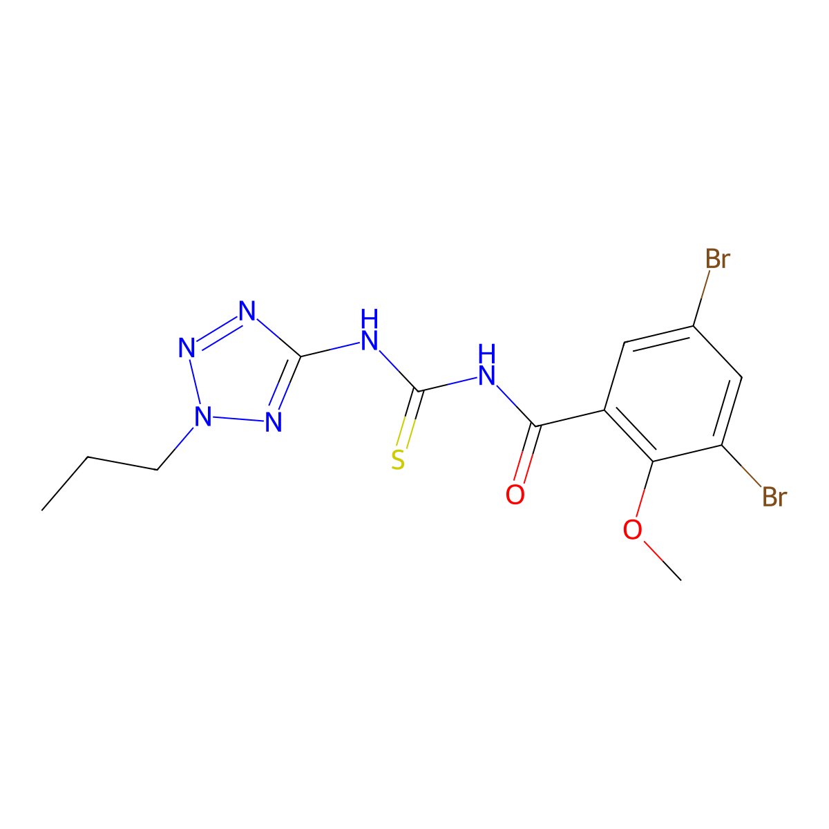 3,5-dibromo-2-methoxy-N-[(2-propyltetrazol-5-yl)carbamothioyl]benzamide molecular structure, CAS 638148-43-3
