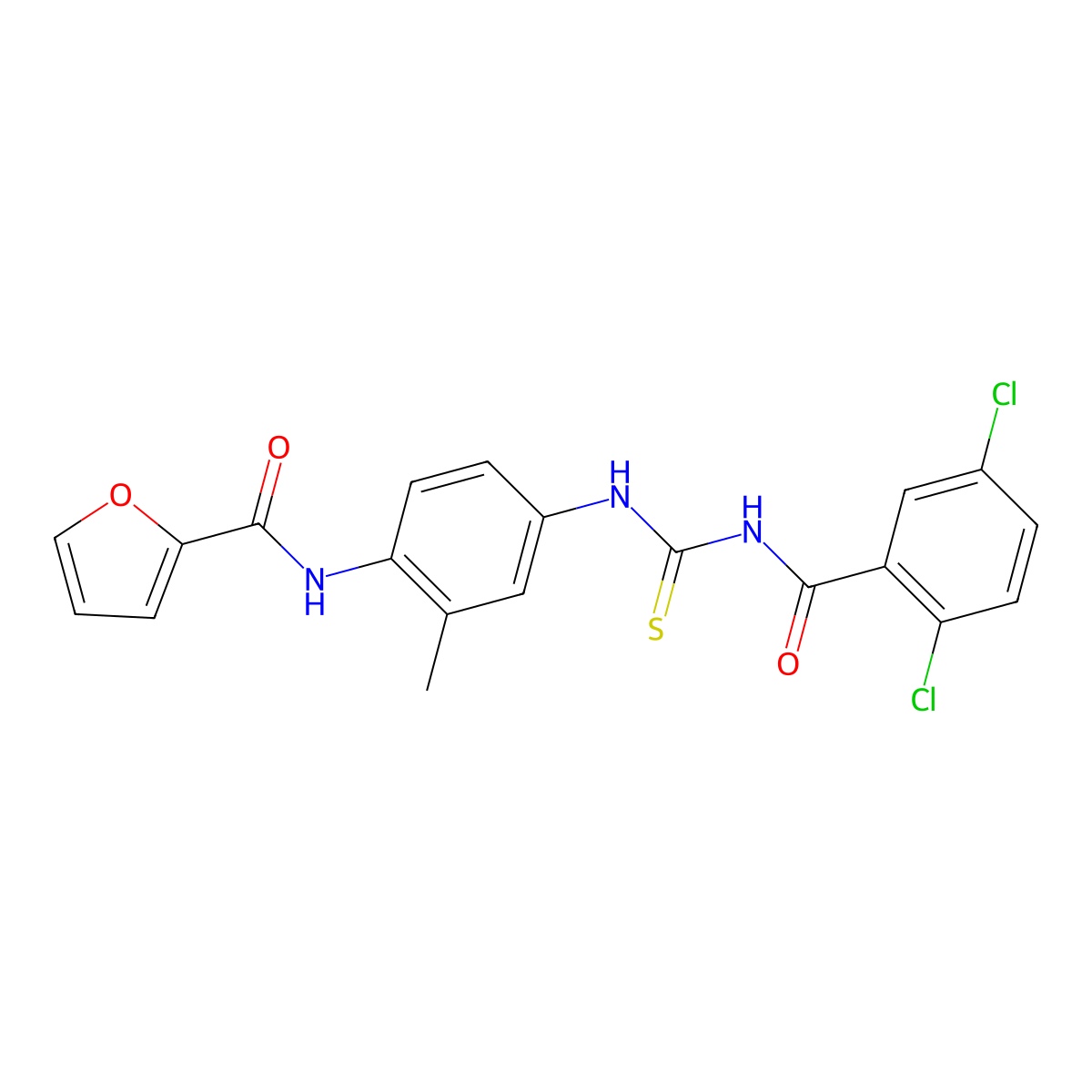 N-[4-[(2,5-dichlorobenzoyl)carbamothioylamino]-2-methylphenyl]furan-2-carboxamide molecular structure, CAS 638153-67-0
