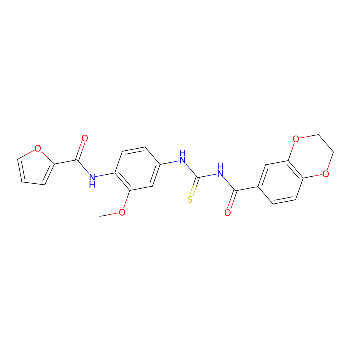 N-[[4-(furan-2-carbonylamino)-3-methoxyphenyl]carbamothioyl]-2,3-dihydro-1,4-benzodioxine-6-carboxamide molecular structure, CAS 638153-73-8