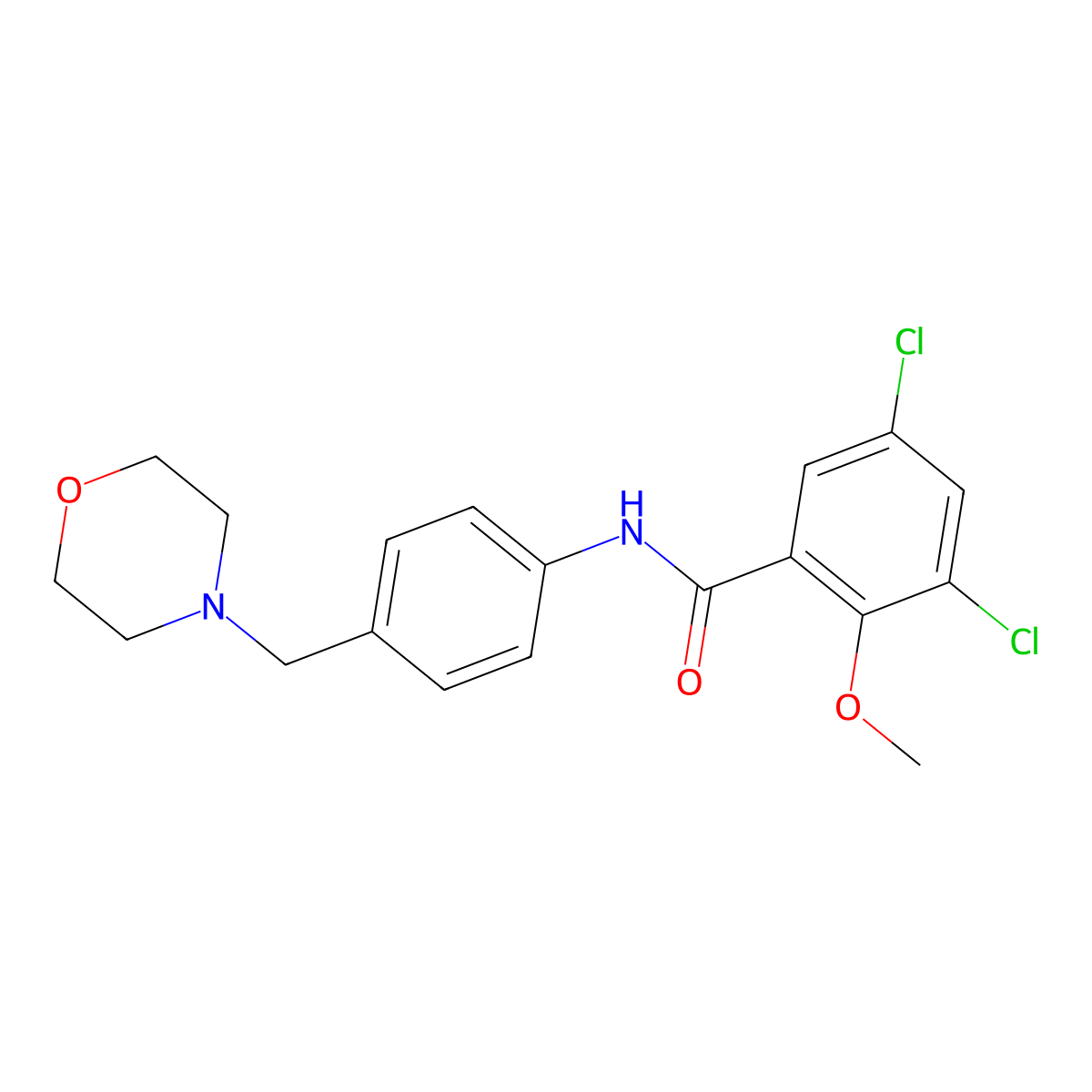 3,5-dichloro-2-methoxy-N-[4-(morpholin-4-ylmethyl)phenyl]benzamide molecular structure, CAS 638154-02-6