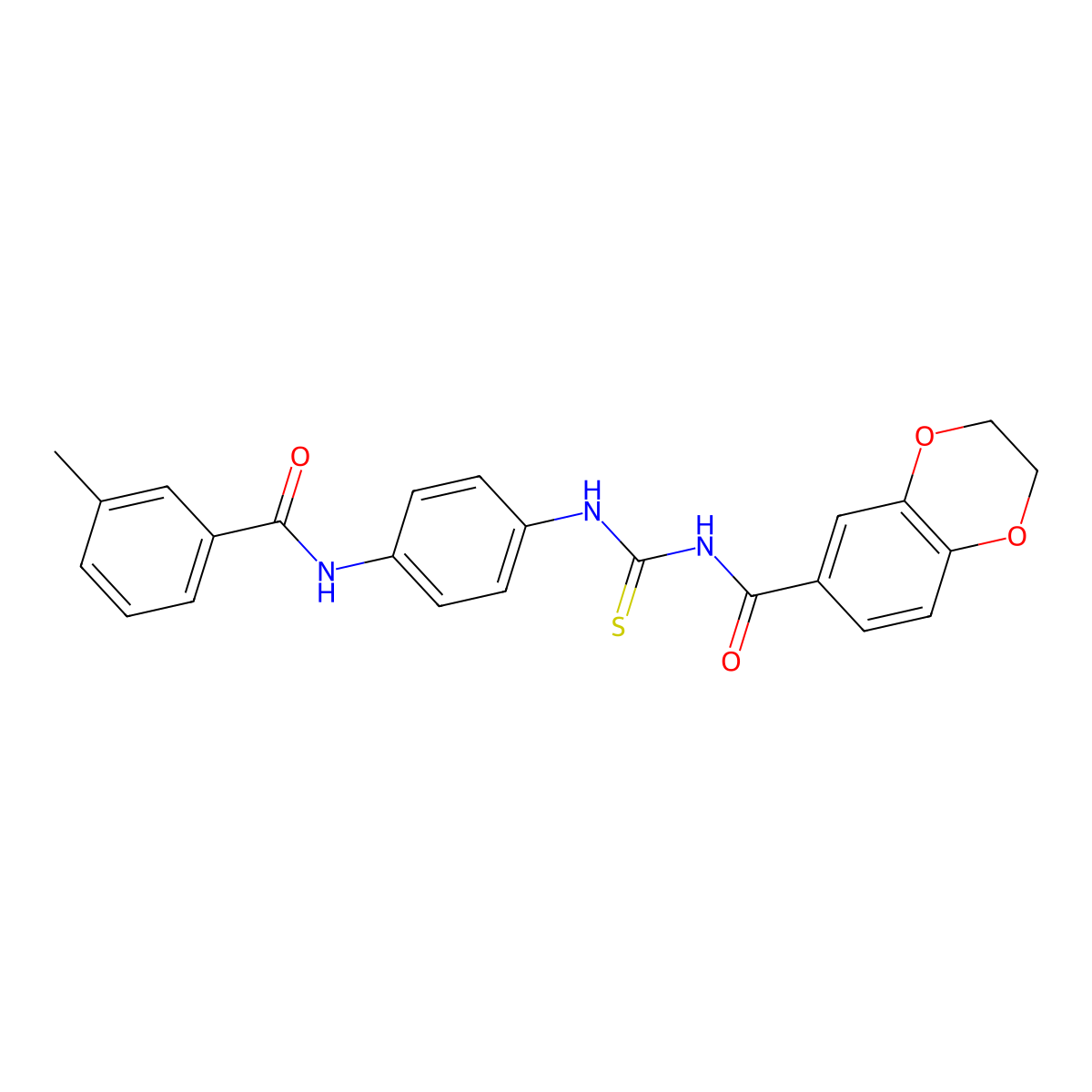 N-[[4-[(3-methylbenzoyl)amino]phenyl]carbamothioyl]-2,3-dihydro-1,4-benzodioxine-6-carboxamide molecular structure, CAS 638154-03-7