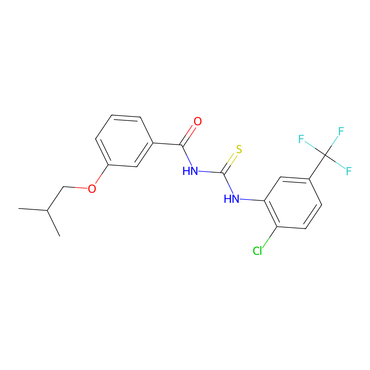 N-[[2-chloro-5-(trifluoromethyl)phenyl]carbamothioyl]-3-(2-methylpropoxy)benzamide molecular structure, CAS 638154-86-6
