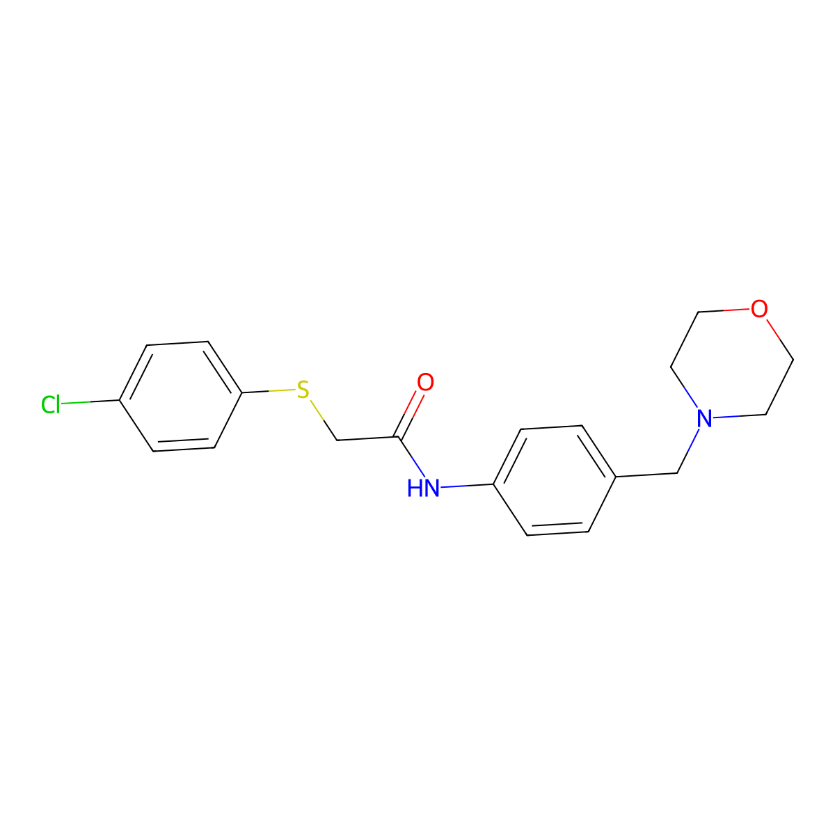 2-(4-chlorophenyl)sulfanyl-N-[4-(morpholin-4-ylmethyl)phenyl]acetamide molecular structure, CAS 638154-94-6