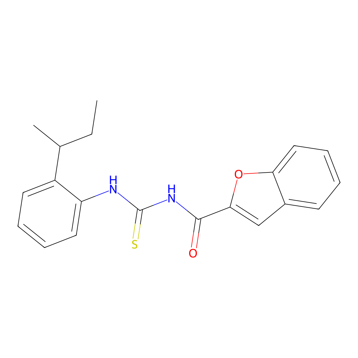 N-[(2-butan-2-ylphenyl)carbamothioyl]-1-benzofuran-2-carboxamide molecular structure, CAS 638155-34-7