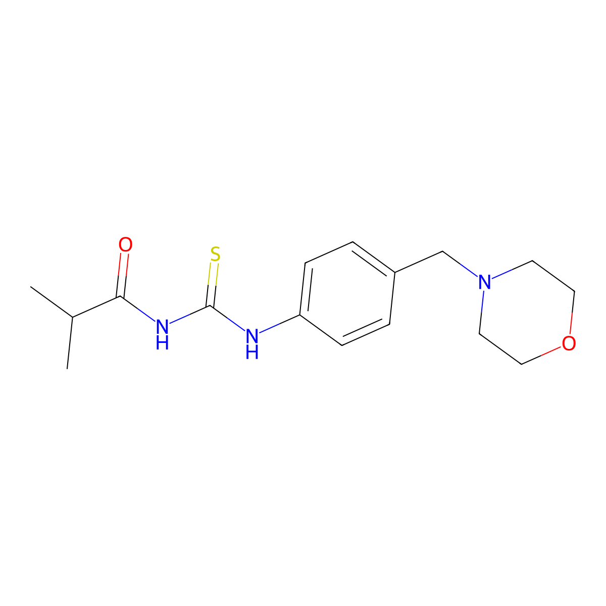 2-methyl-N-[[4-(morpholin-4-ylmethyl)phenyl]carbamothioyl]propanamide molecular structure, CAS 638156-38-4