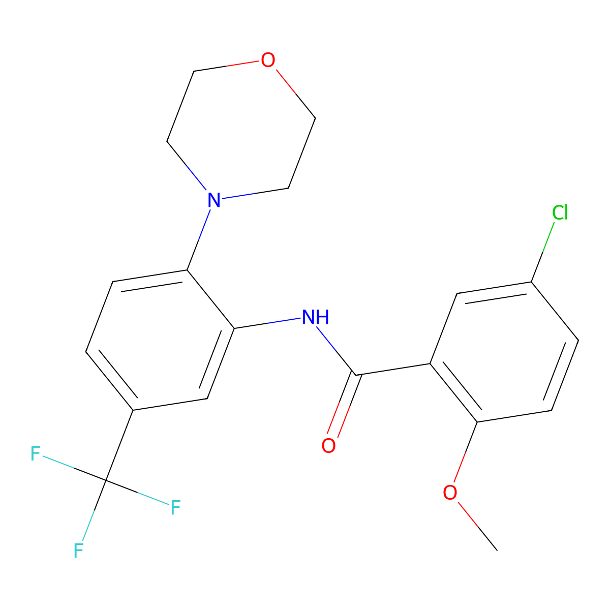 5-chloro-2-methoxy-N-[2-morpholin-4-yl-5-(trifluoromethyl)phenyl]benzamide molecular structure, CAS 638158-52-8