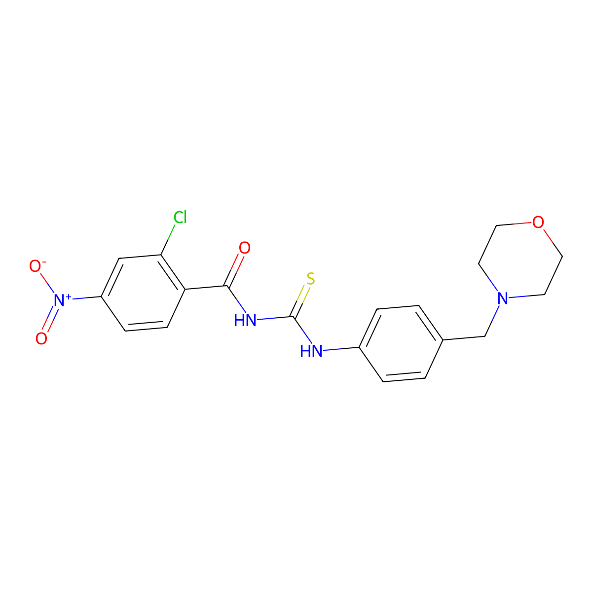 2-chloro-N-[[4-(morpholin-4-ylmethyl)phenyl]carbamothioyl]-4-nitrobenzamide molecular structure, CAS 638158-60-8