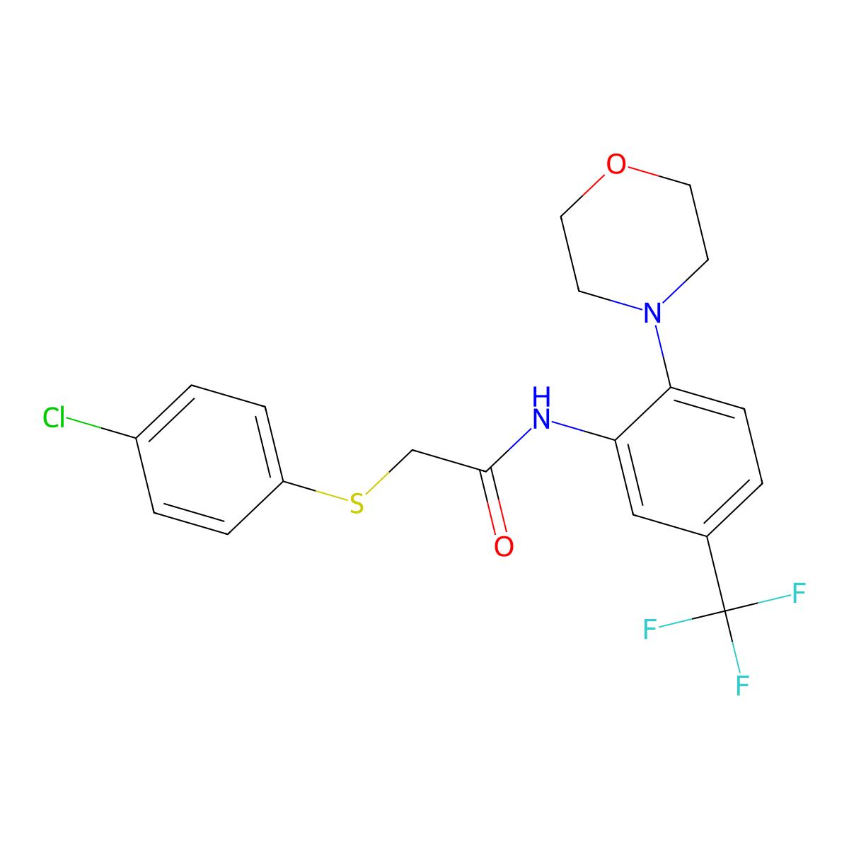 2-(4-chlorophenyl)sulfanyl-N-[2-morpholin-4-yl-5-(trifluoromethyl)phenyl]acetamide molecular structure, CAS 638158-67-5