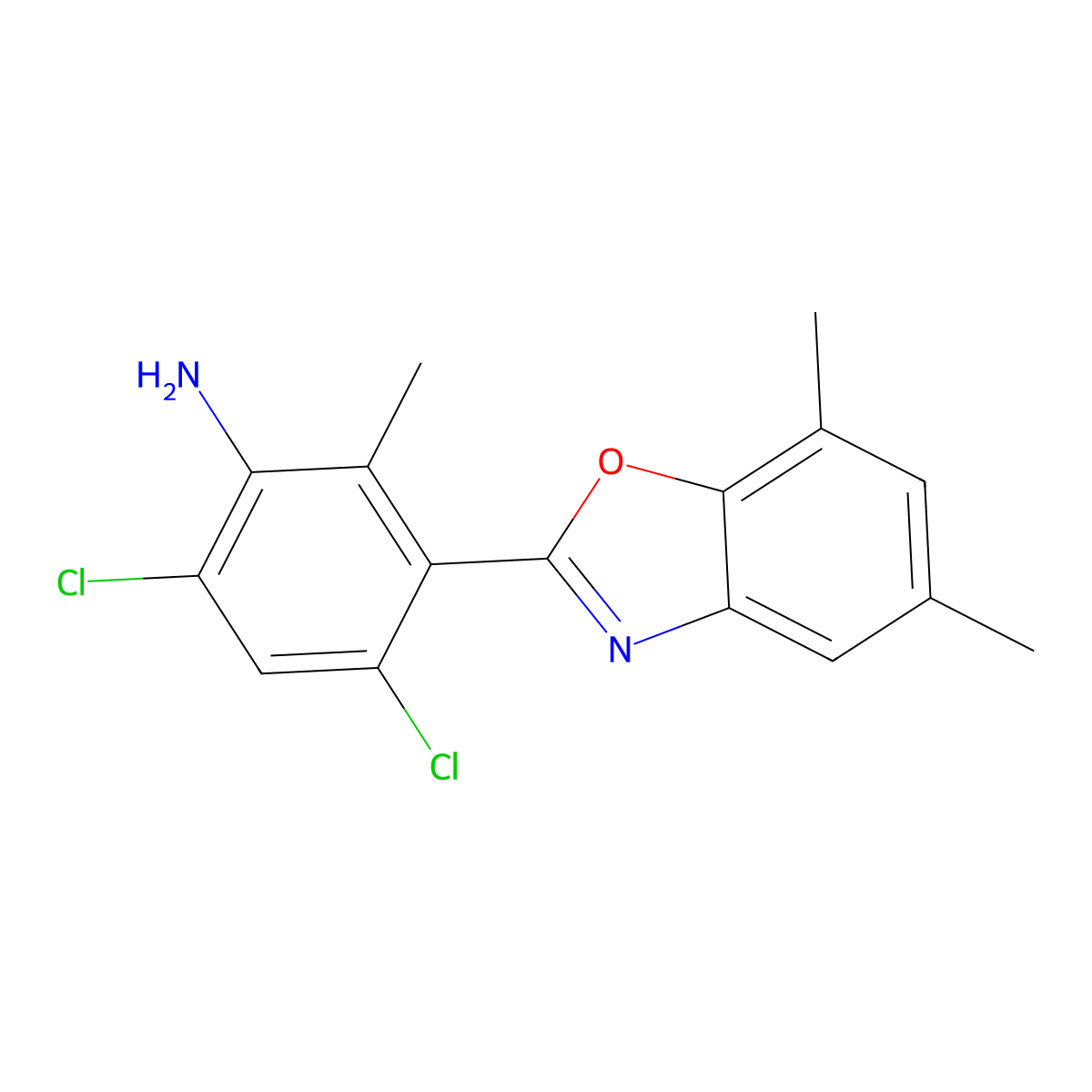 4,6-Dichloro-3-(5,7-dimethyl-1,3-benzoxazol-2-yl)-2-methylaniline molecular structure, CAS 638159-05-4