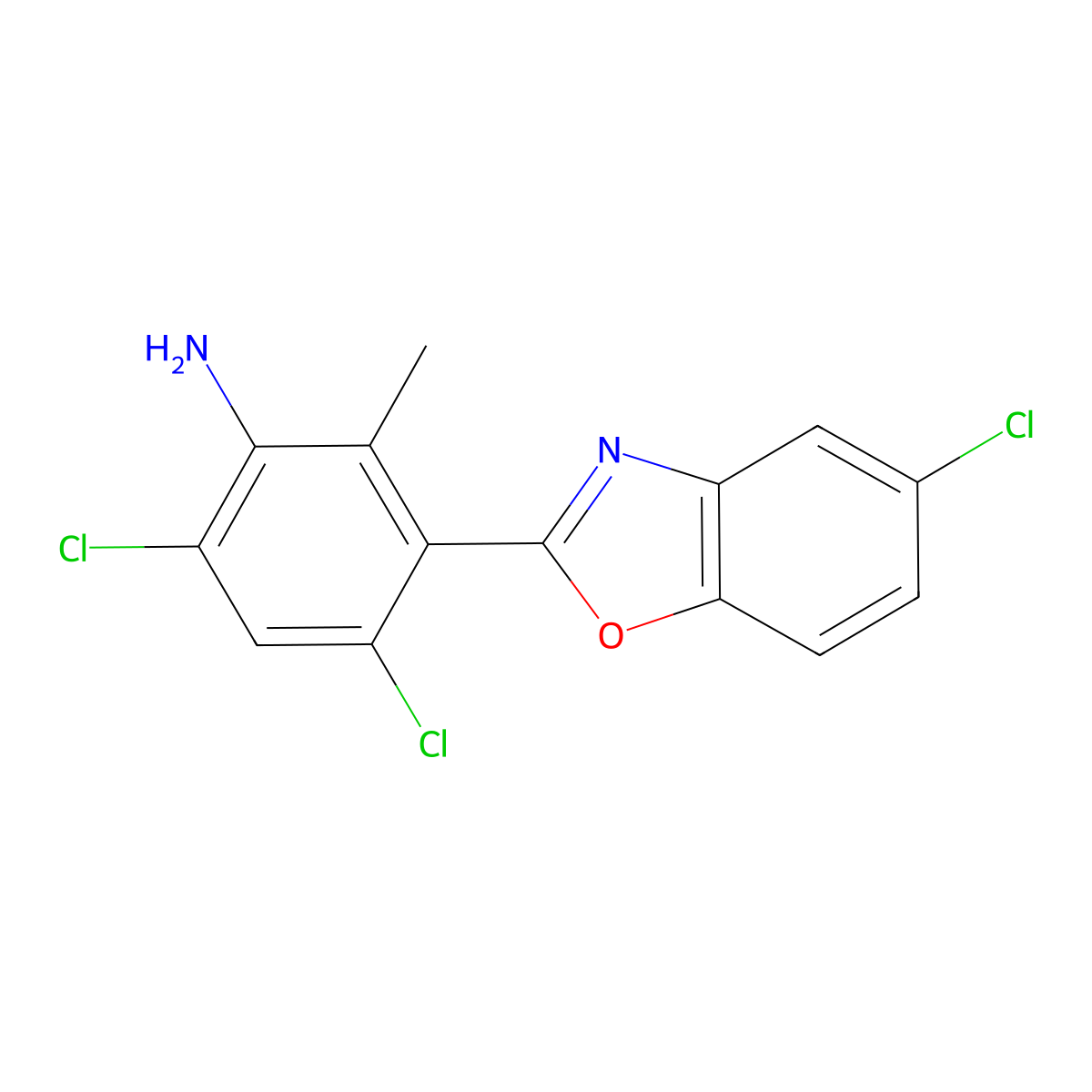 4,6-Dichloro-3-(5-chloro-1,3-benzoxazol-2-yl)-2-methylaniline molecular structure, CAS 638159-07-6