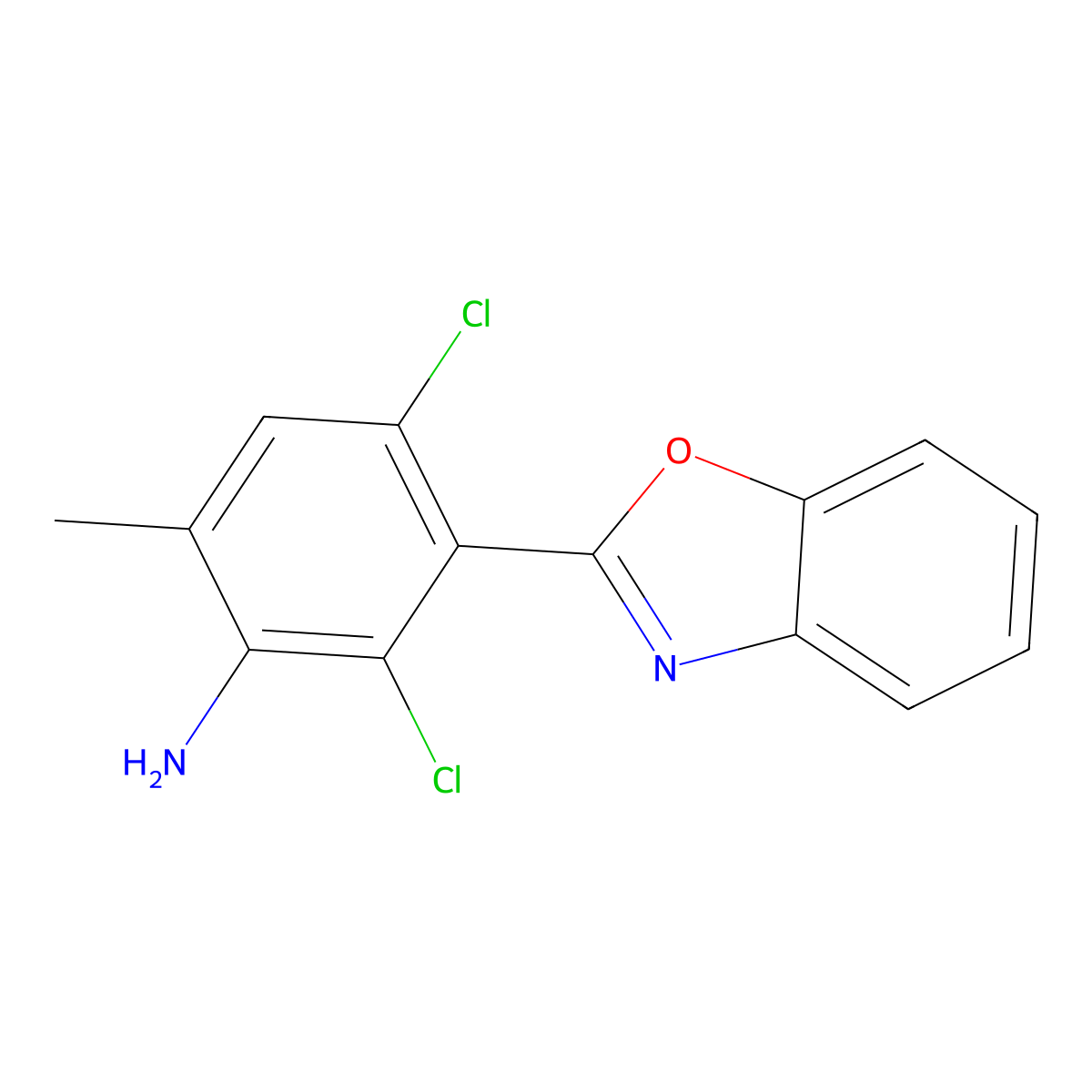 3-(1,3-Benzoxazol-2-yl)-2,4-dichloro-6-methylaniline molecular structure, CAS 638159-17-8