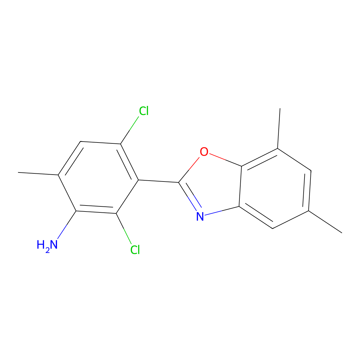 2,4-Dichloro-3-(5,7-dimethyl-1,3-benzoxazol-2-yl)-6-methylaniline molecular structure, CAS 638159-25-8