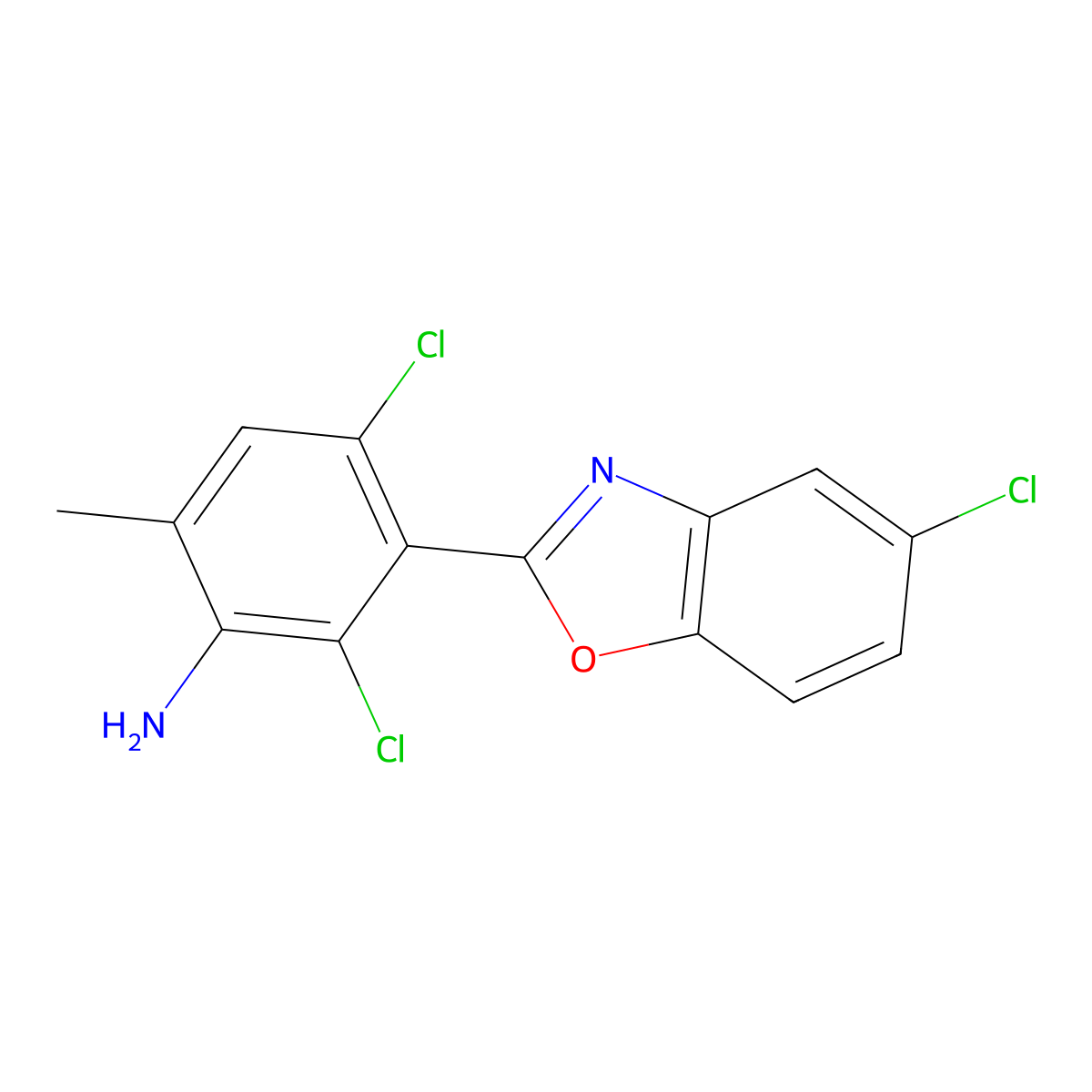 2,4-Dichloro-3-(5-chloro-1,3-benzoxazol-2-yl)-6-methylaniline molecular structure, CAS 638159-29-2