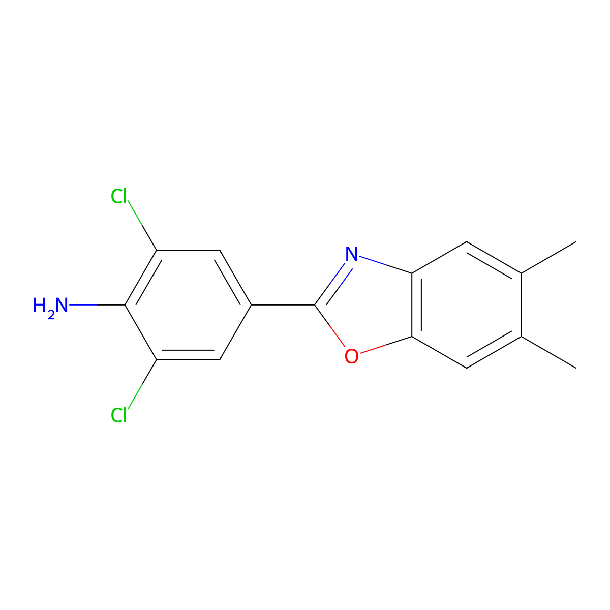 2,6-Dichloro-4-(5,6-dimethyl-1,3-benzoxazol-2-yl)aniline molecular structure, CAS 638159-65-6
