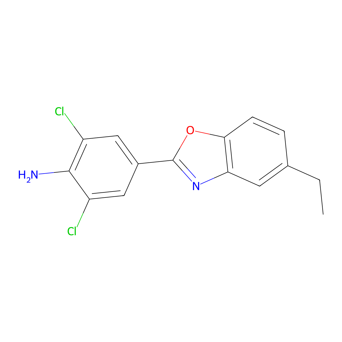 2,6-Dichloro-4-(5-ethyl-1,3-benzoxazol-2-yl)aniline molecular structure, CAS 638159-81-6