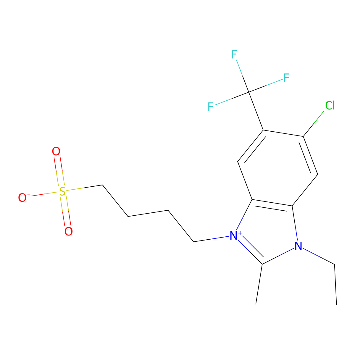 1h-benzimidazolium, 6-chloro-1-ethyl-2-methyl-3-(4-sulfobutyl)-5-(trifluoromethyl)-, inner salt molecular structure, CAS 63816-04-6