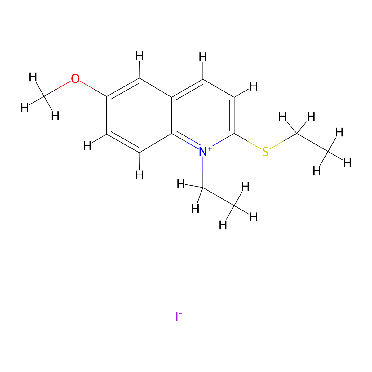 Quinolinium, 1-ethyl-2-(ethylthio)-6-methoxy-, iodide (1:1) molecular structure, CAS 63816-13-7