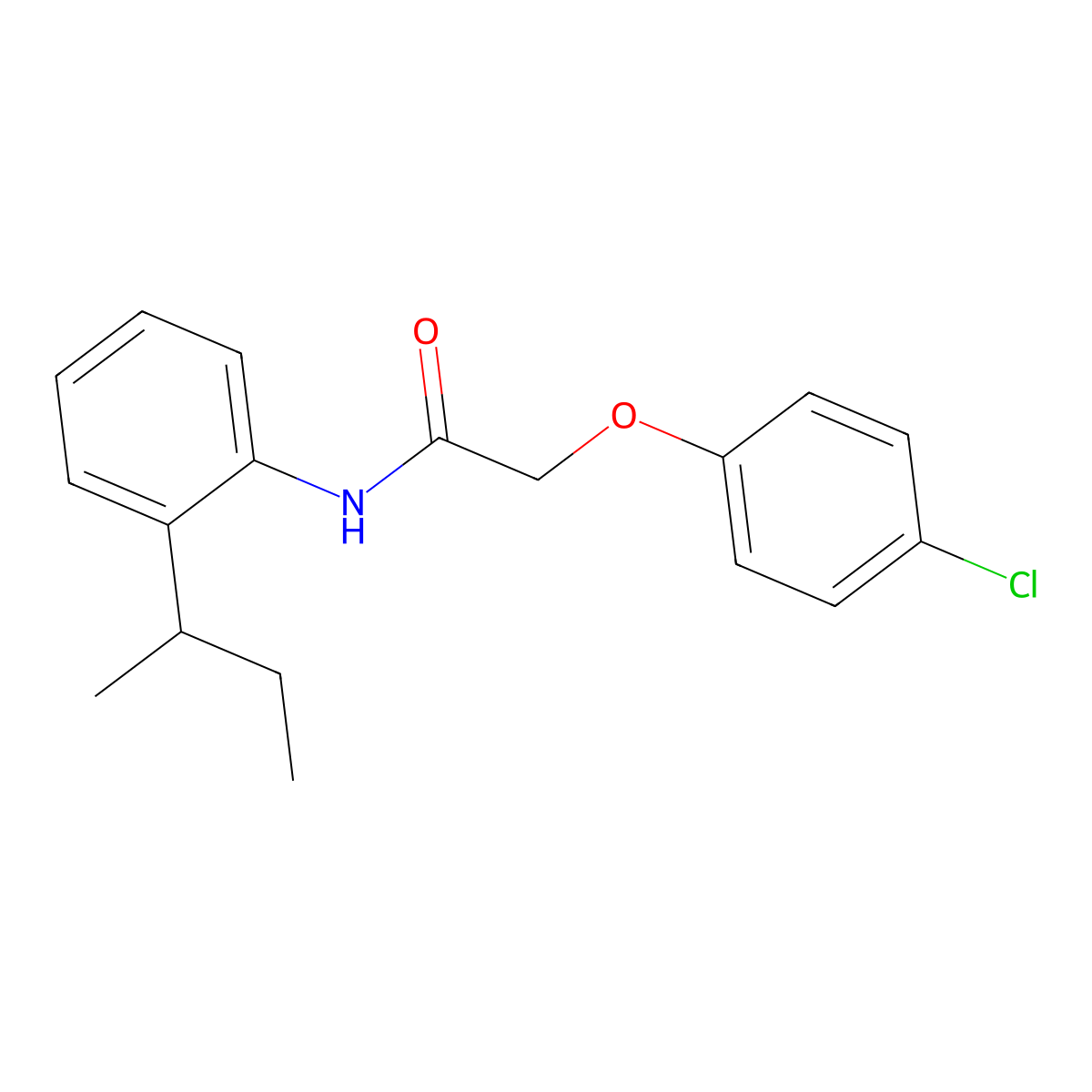 N-(2-sec-butylphenyl)-2-(4-chlorophenoxy)acetamide molecular structure, CAS 638160-85-7