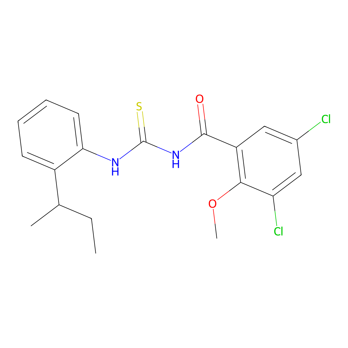 N-{[2-(butan-2-yl)phenyl]carbamothioyl}-3,5-dichloro-2-methoxybenzamide molecular structure, CAS 638161-85-0