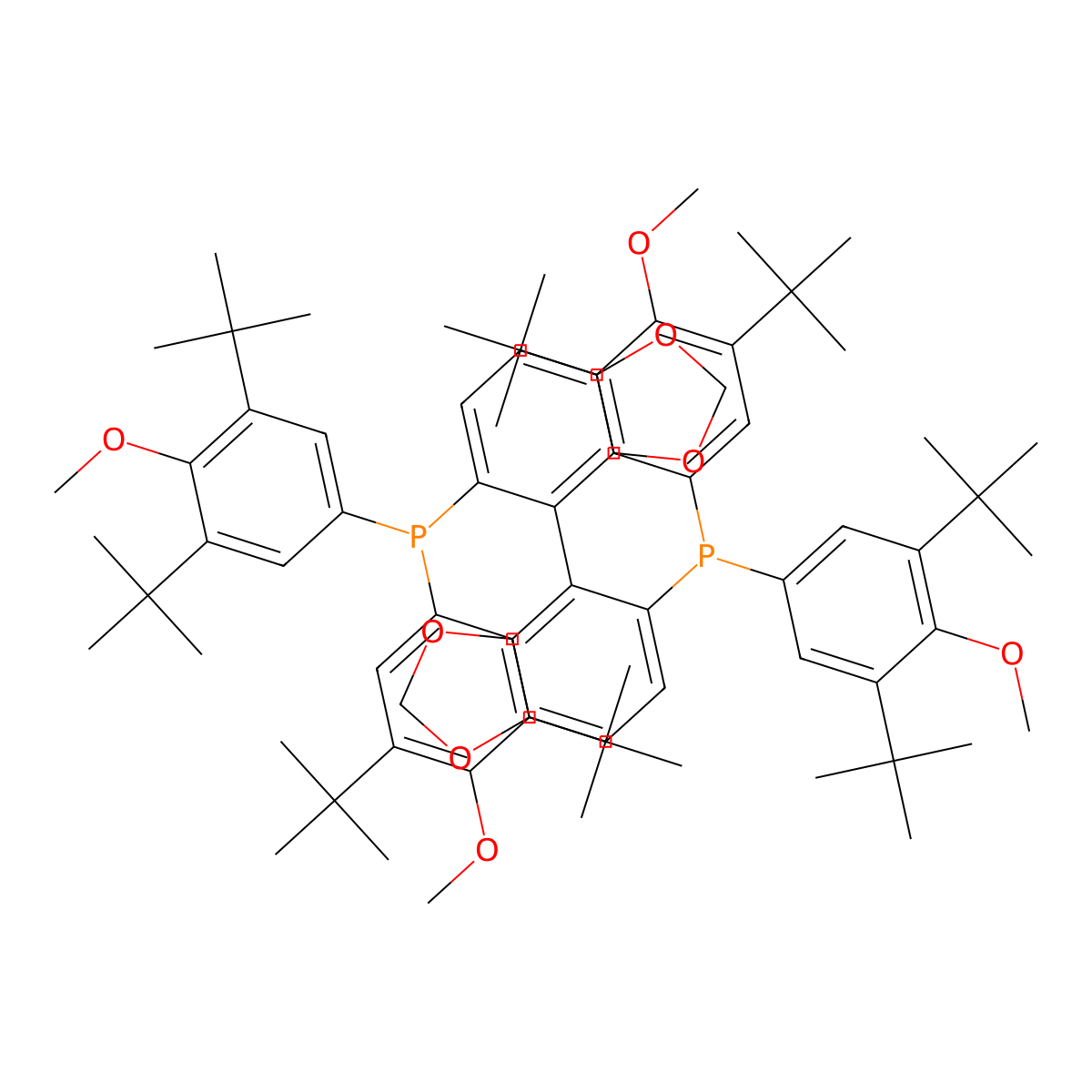 4,4'-Bi-1,3-benzodioxole-5,5'-diylbis{bis[4-methoxy-3,5-bis(2-methyl-2-propanyl)phenyl]phosphine} molecular structure, CAS 638196-78-8