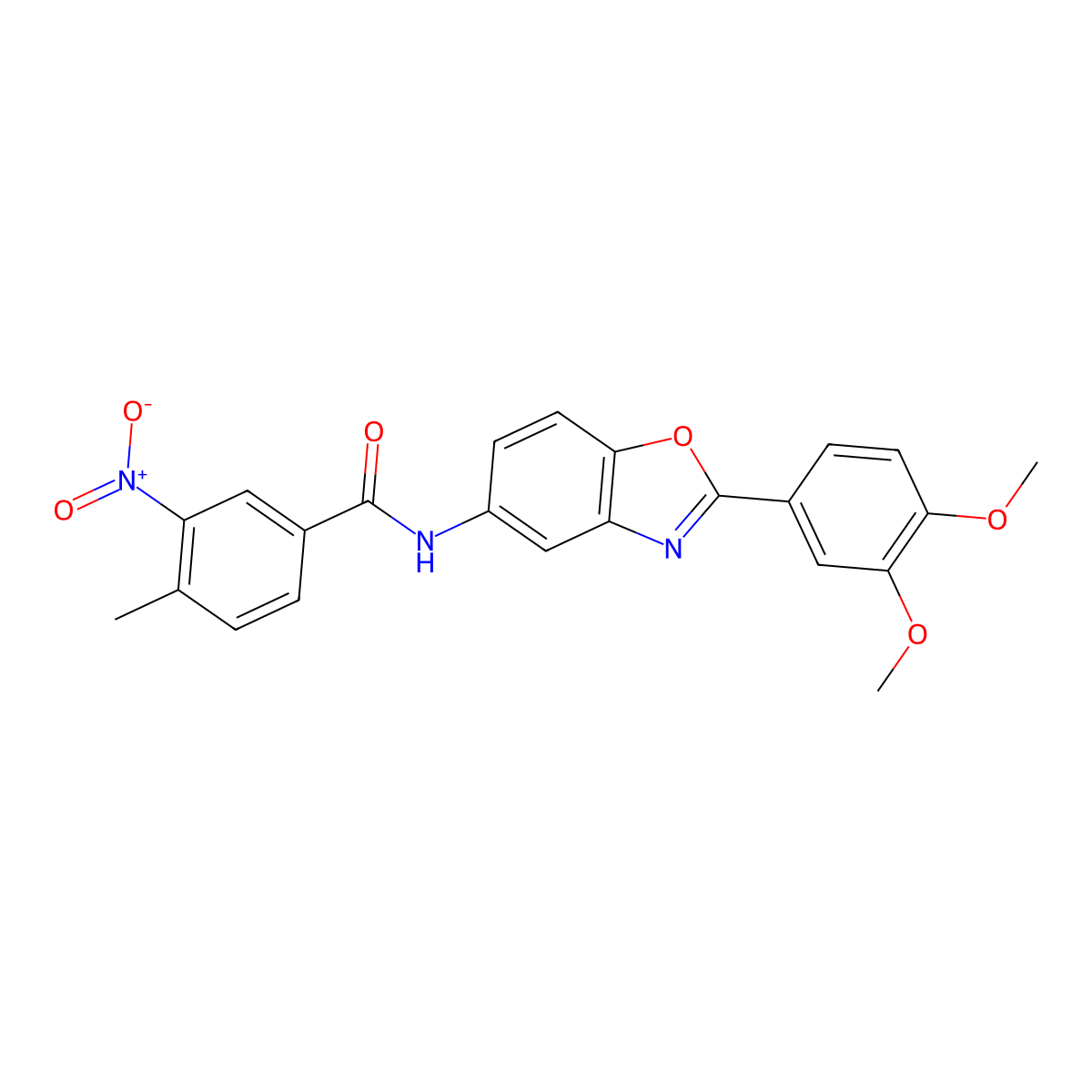 N-[2-(3,4-dimethoxyphenyl)-1,3-benzoxazol-5-yl]-4-methyl-3-nitrobenzamide molecular structure, CAS 6382-63-4