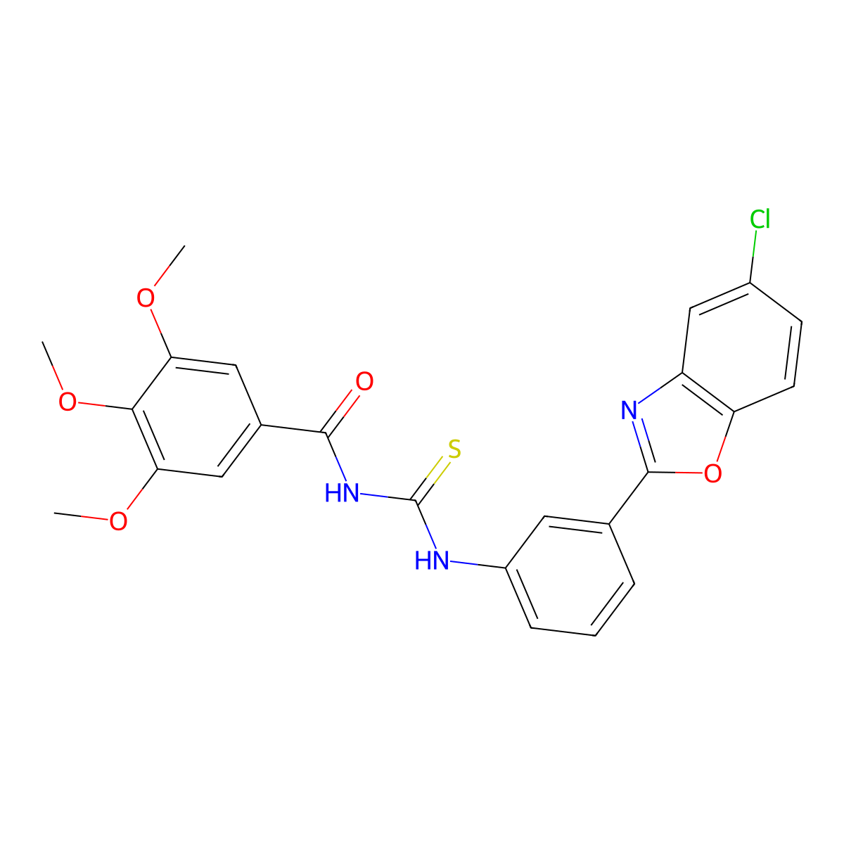 N-{[3-(5-chloro-1,3-benzoxazol-2-yl)phenyl]carbamothioyl}-3,4,5-trimethoxybenzamide molecular structure, CAS 6382-77-0