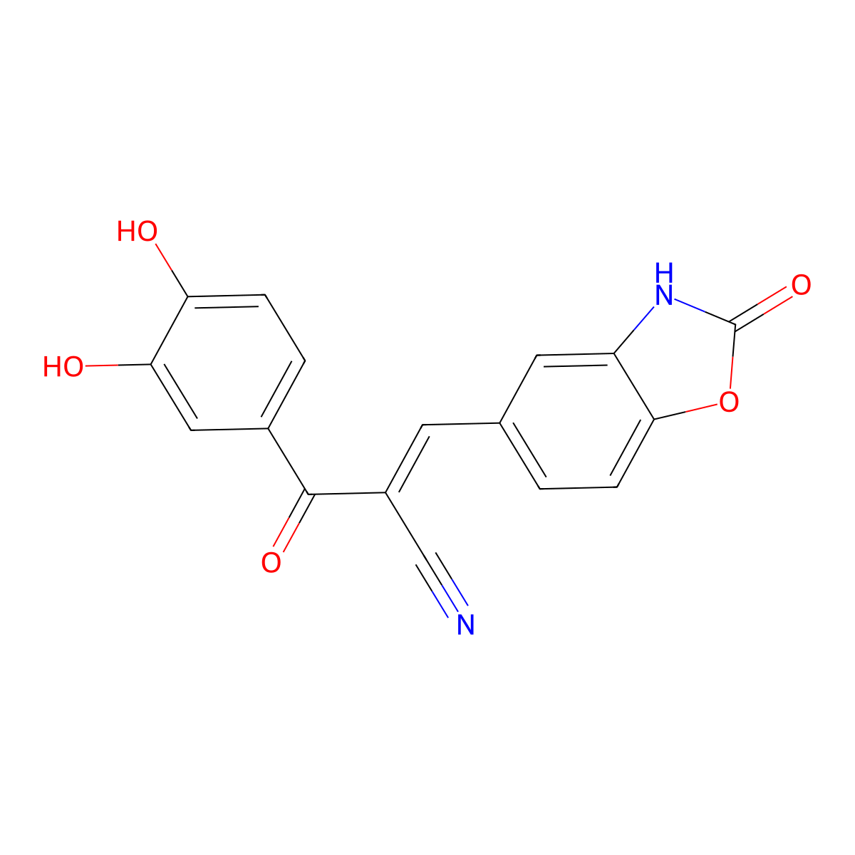 (E)-2-(3,4-dihydroxybenzoyl)-3-(2-oxo-3H-1,3-benzoxazol-5-yl)prop-2-enenitrile molecular structure, CAS 638213-98-6