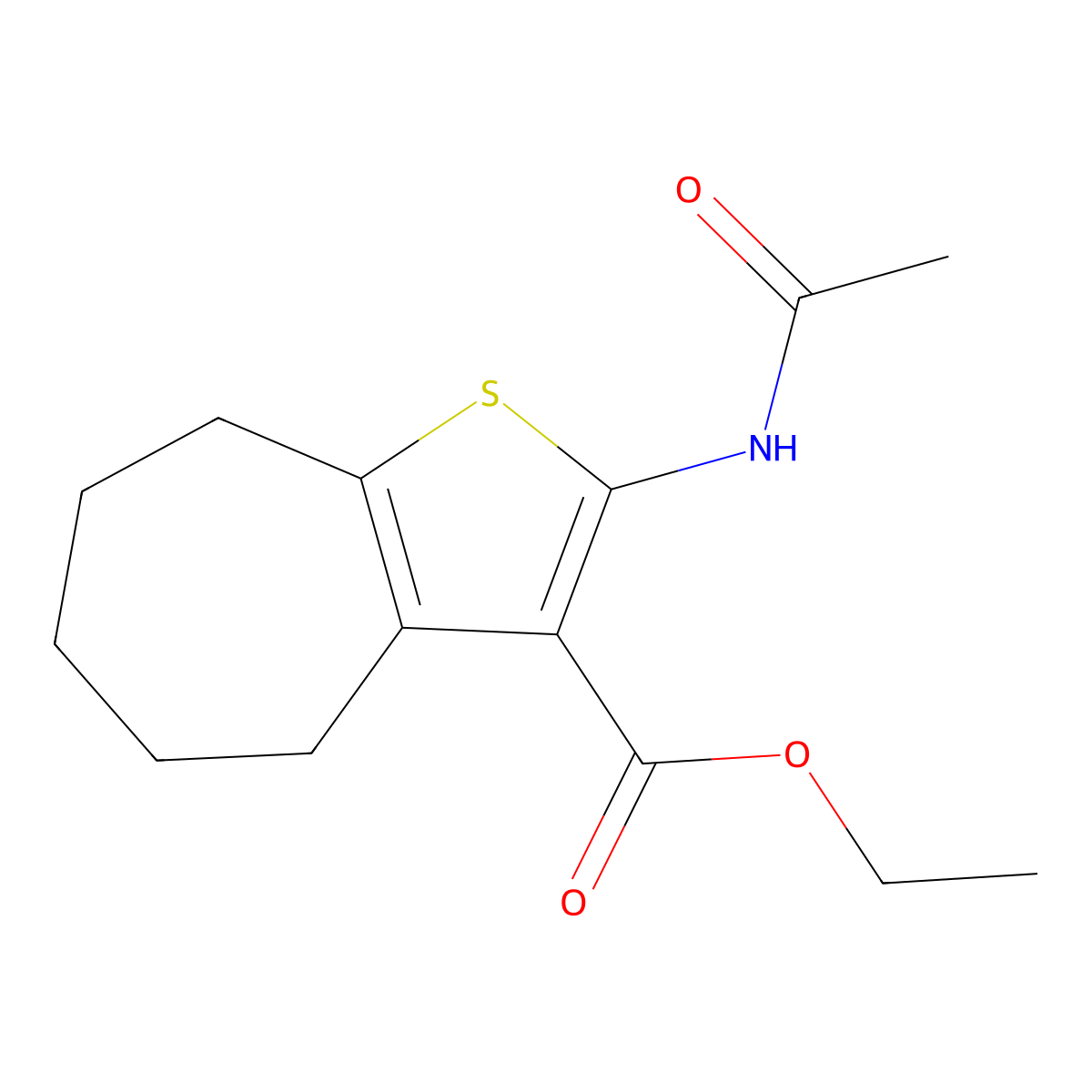 ethyl 2-(acetylamino)-5,6,7,8-tetrahydro-4H-cyclohepta[b]thiophene-3-carboxylate molecular structure, CAS 63826-33-5