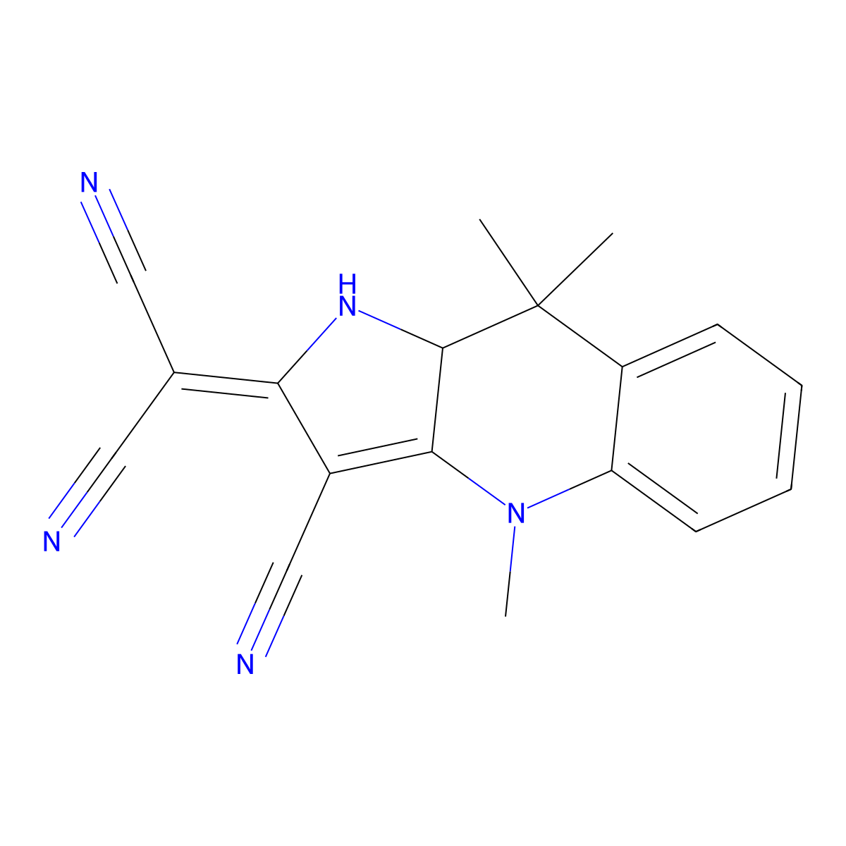 2-(3-Cyano-4,9,9-trimethyl-1,9a-dihydropyrrolo[3,2-b]quinolin-2-ylidene)propanedinitrile molecular structure, CAS 63827-46-3