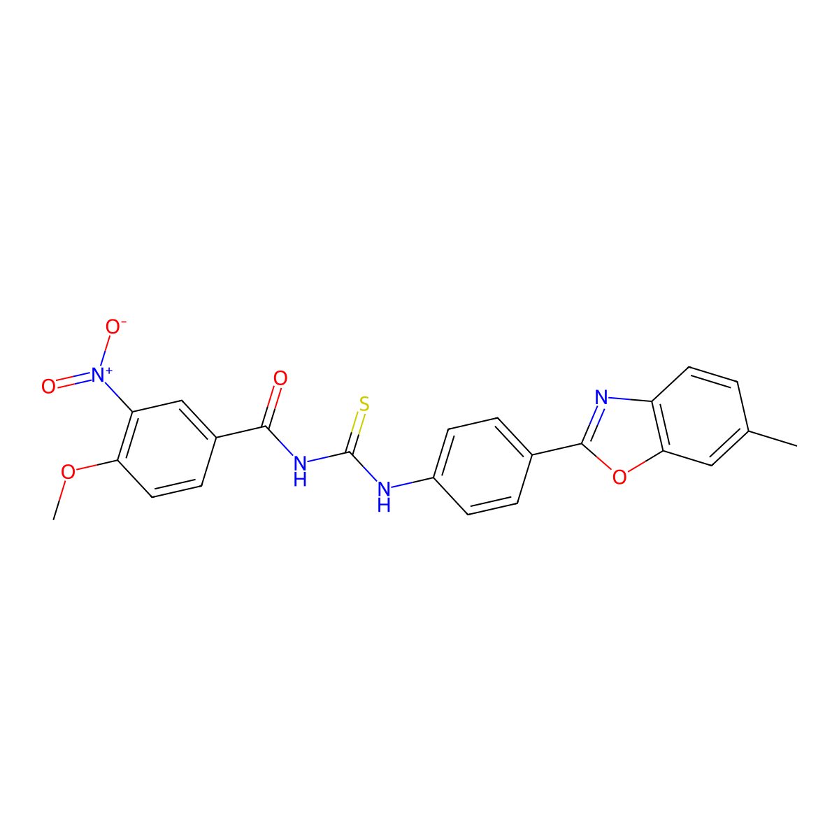 4-Methoxy-N-{[4-(6-methyl-1,3-benzoxazol-2-yl)phenyl]carbamothioyl}-3-nitrobenzamide molecular structure, CAS 6383-12-6