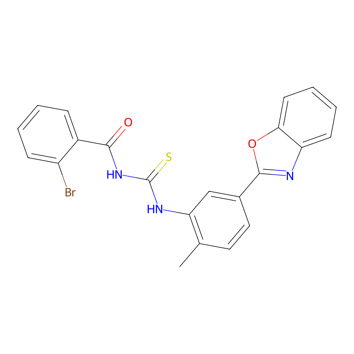N-[[5-(1,3-benzoxazol-2-yl)-2-methylphenyl]carbamothioyl]-2-bromobenzamide molecular structure, CAS 6384-12-9