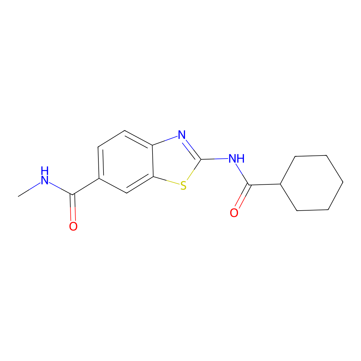 2-(cyclohexanecarbonylamino)-N-methyl-1,3-benzothiazole-6-carboxamide molecular structure, CAS 6384-14-1