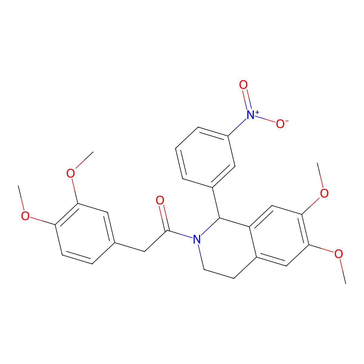 1-[6,7-dimethoxy-1-(3-nitrophenyl)-3,4-dihydro-1H-isoquinolin-2-yl]-2-(3,4-dimethoxyphenyl)ethanone molecular structure, CAS 6384-54-9