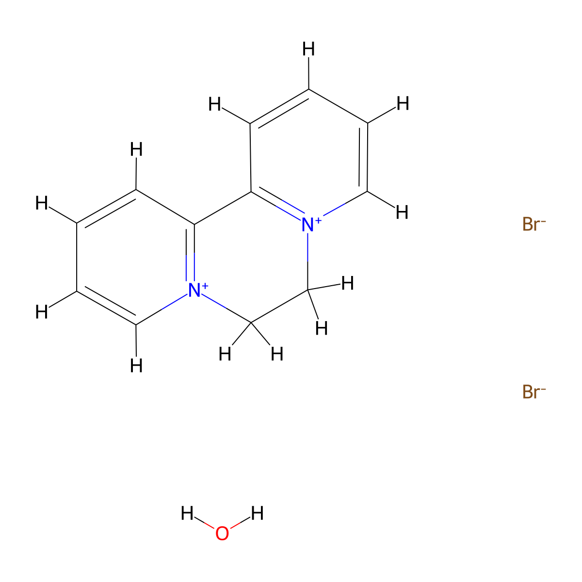 Diquat dibromide monohydrate molecular structure, CAS 6385-62-2