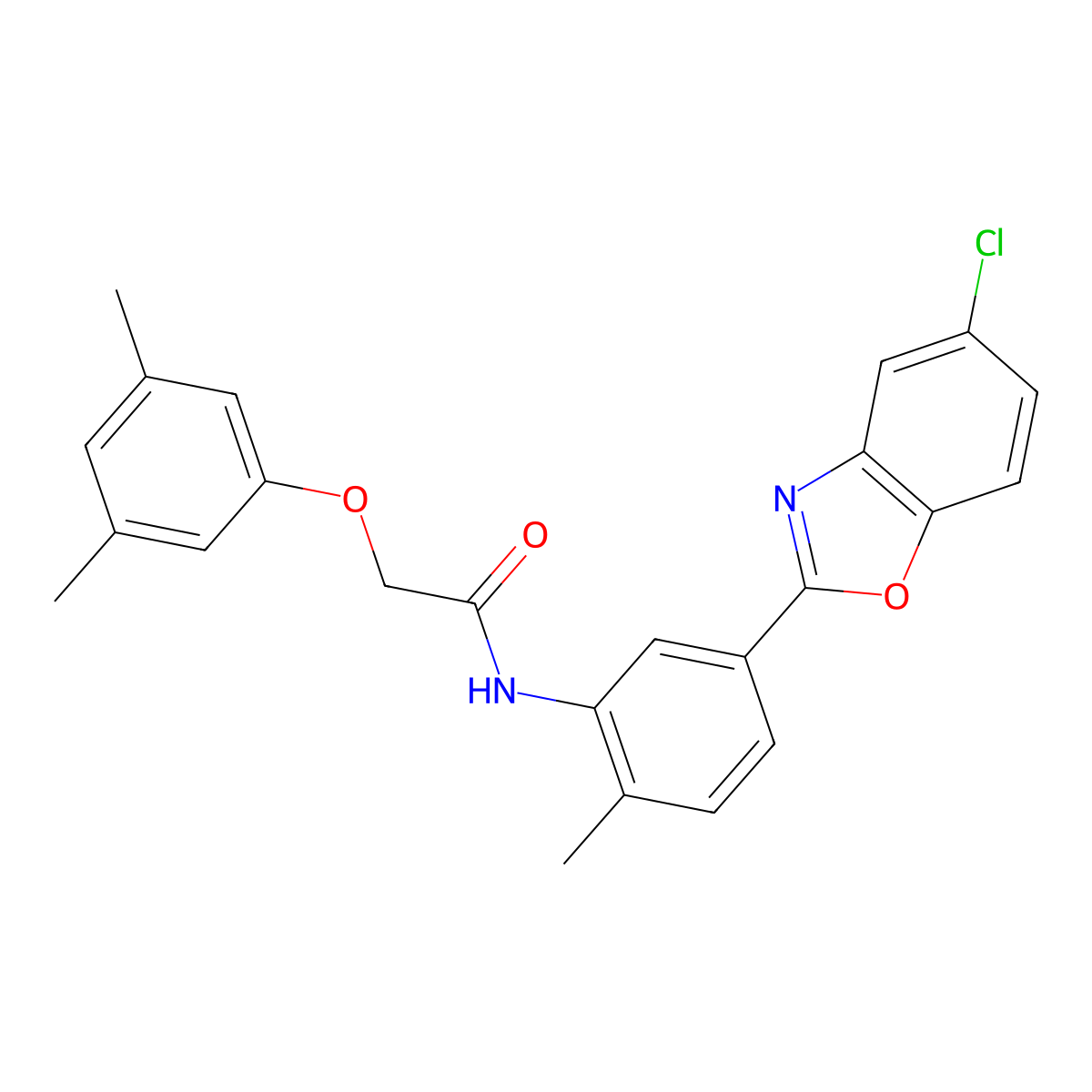 N-[5-(5-chloro-1,3-benzoxazol-2-yl)-2-methylphenyl]-2-(3,5-dimethylphenoxy)acetamide molecular structure, CAS 6386-13-6