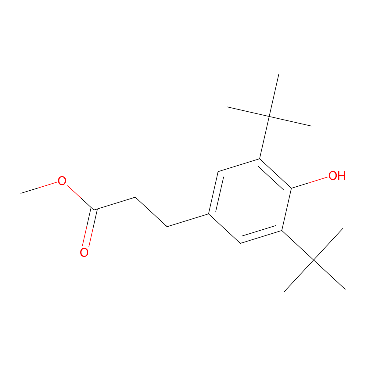 Methyl di-t-butyl hydroxyhydrocinnamate molecular structure, CAS 6386-38-5