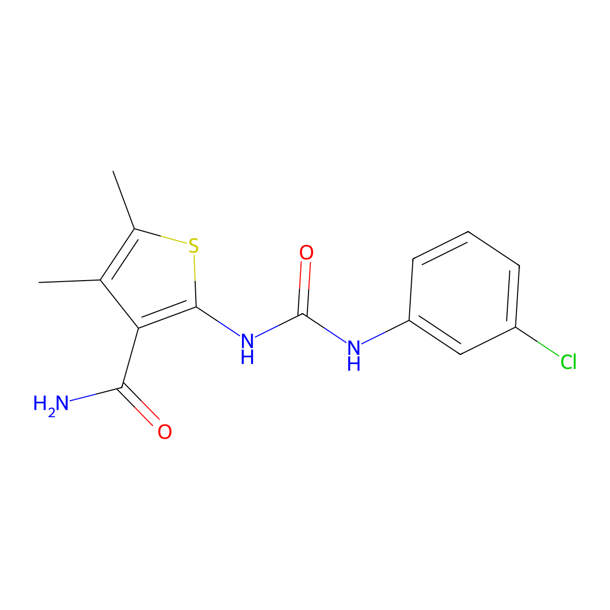 2-{[(3-Chlorophenyl)carbamoyl]amino}-4,5-dimethylthiophene-3-carboxamide molecular structure, CAS 6386-45-4