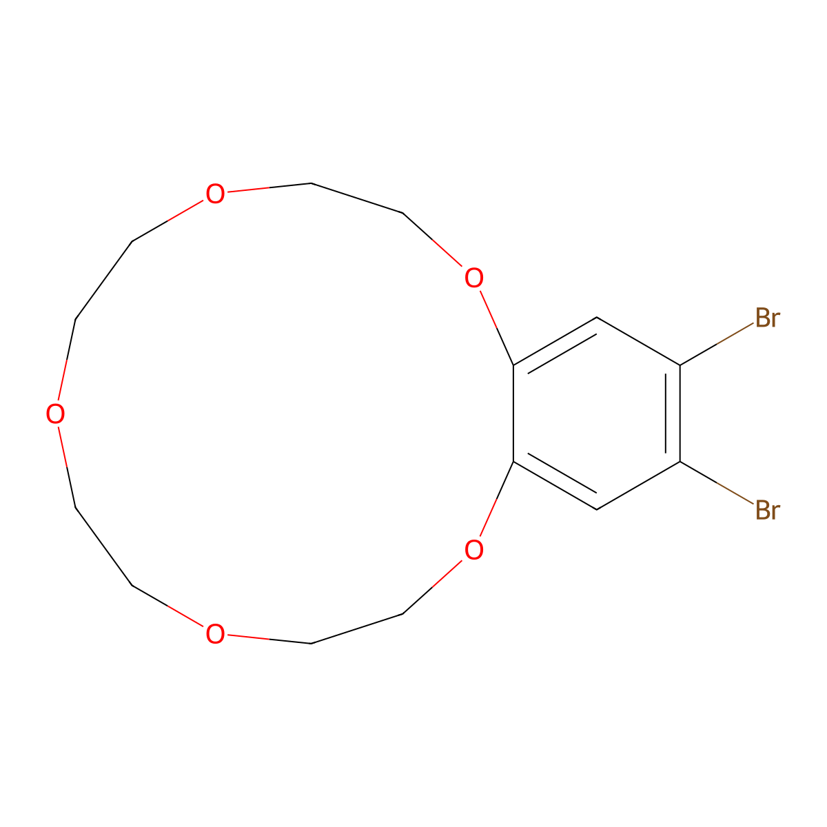 15,16-Dibromo-2,3,5,6,8,9,11,12-octahydro-1,4,7,10,13-benzopentaoxacyclopentadecine molecular structure, CAS 63862-55-5