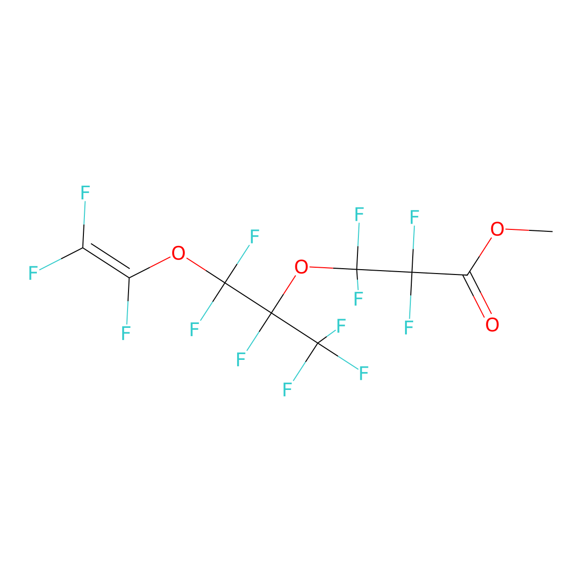 Methyl 2,2,3,3-tetrafluoro-3-((1,1,1,2,3,3-hexafluoro-3-((trifluoroethenyl)oxy)propan-2-yl)oxy)propanoate molecular structure, CAS 63863-43-4