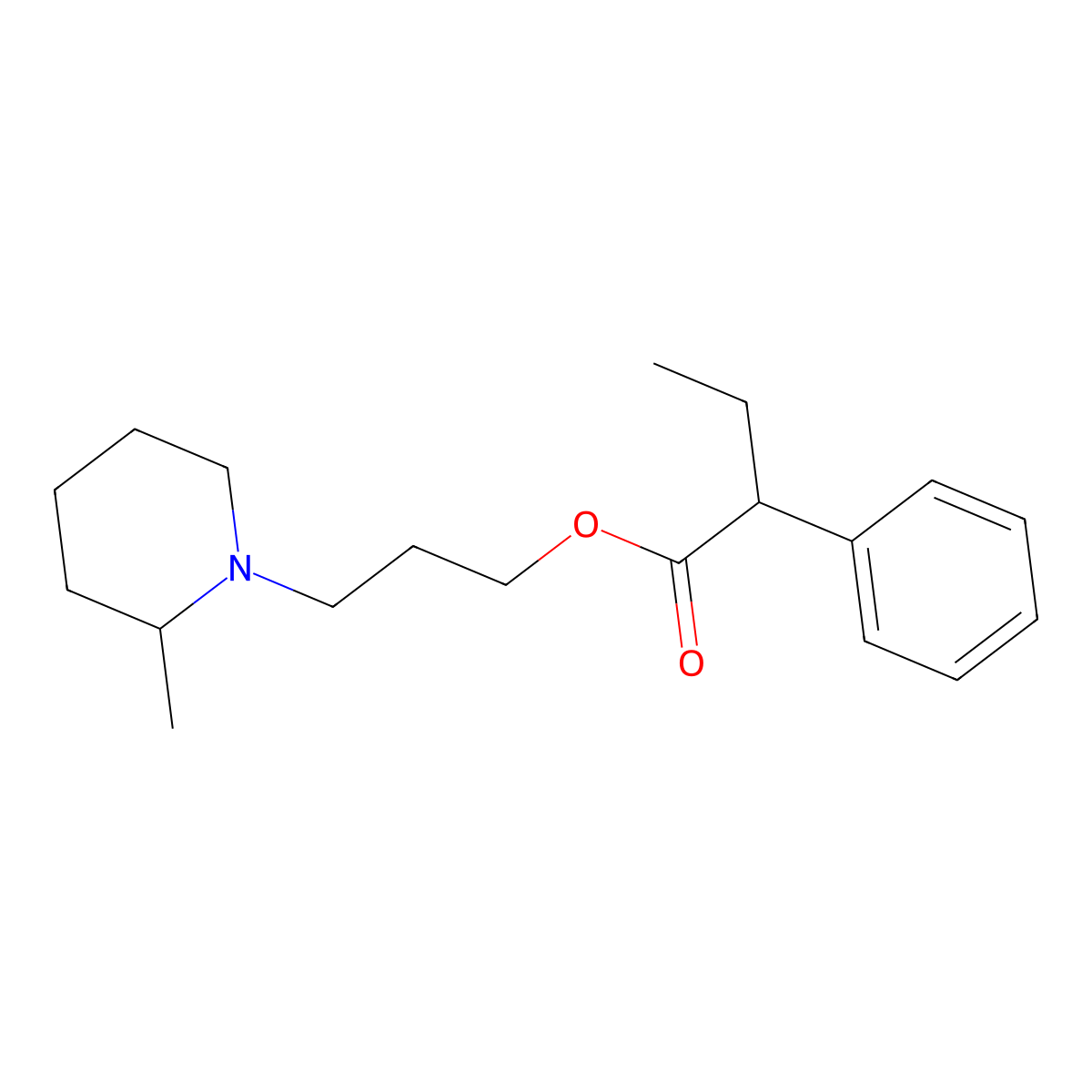 Butyric acid, 2-phenyl-, 3-(2''-methylpiperidino)propyl ester molecular structure, CAS 63867-24-3